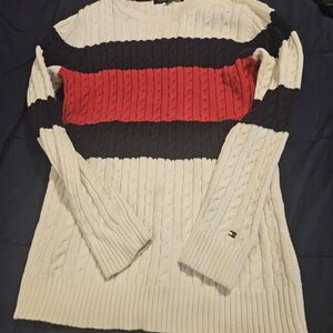 Tommy Hilfiger Women's Striped Sweater - Red, Black, and Cream